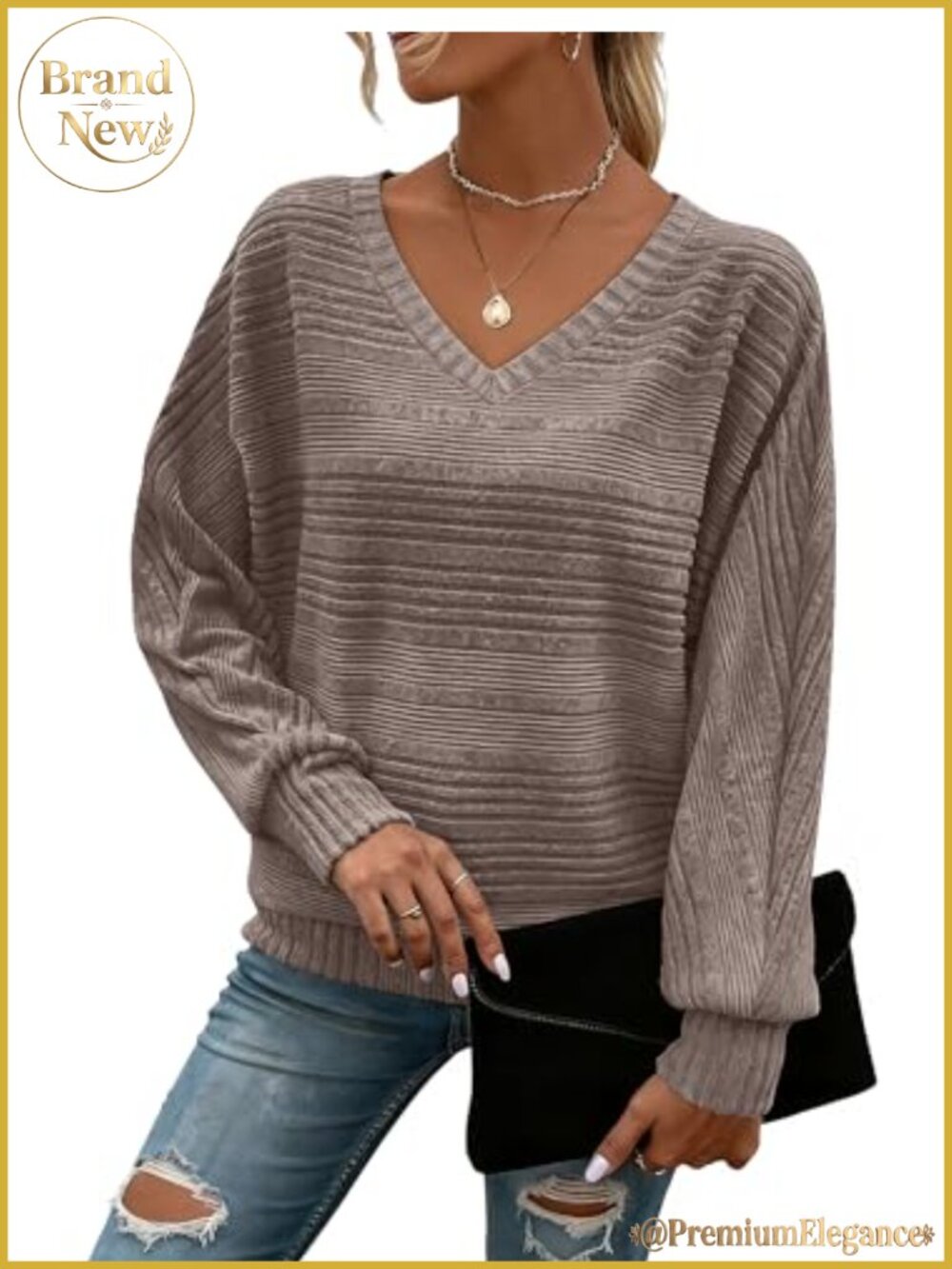 Womens V-Neck Tunic Sweater Batwing Long Sleeve Pullover Top